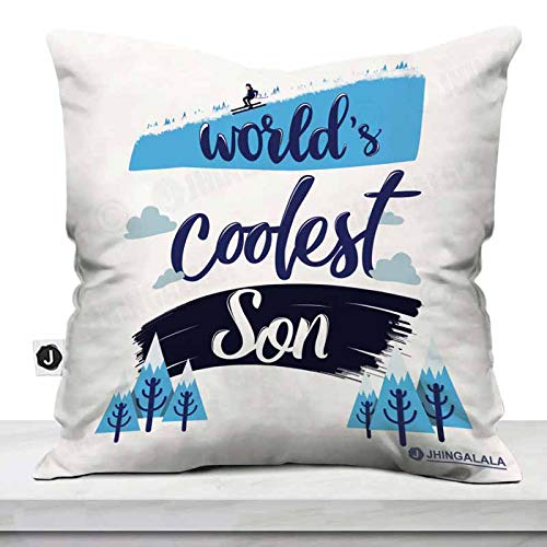 Jhingalala Gift for Son | World's Coolest Son Printed Cushion Cover with Filler | Gift for Son Birthday Special