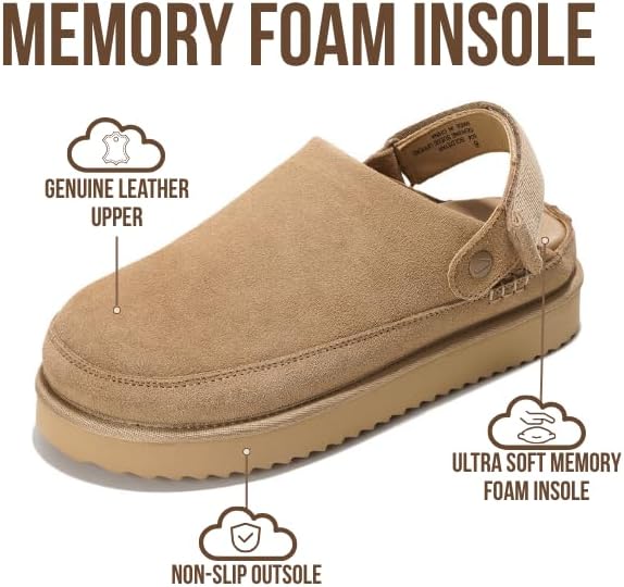 Project Cloud 100% Genuine Leather Clogs for Women - Memory Foam Womens Clogs & Mules with Adjustable Straps - Lightweight Platform Shoes Non-Slip Slides (Goldstar, Sand,5.5) - Image 2