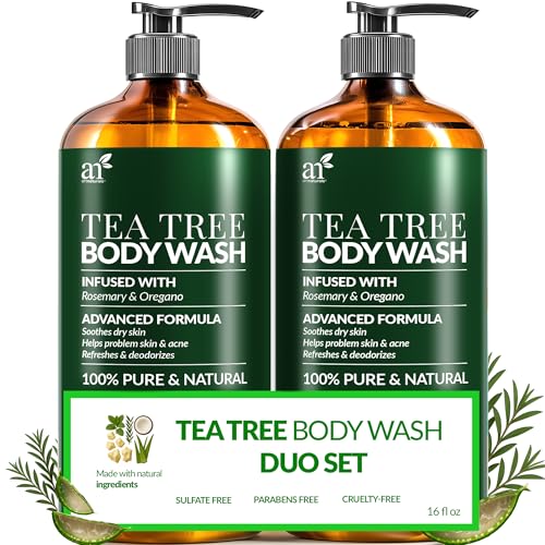 Artnaturals Antibacterial Tea Tree Oil Body Wash For Men & Women Remedy Soap Extra Strength - Helps Treat Acne, Athletes foot, Eczema, Toenail Fungus & Jock Itch & Ringworm (16 Fl Oz (Pack of 2)