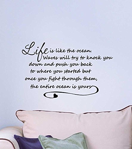 Wall Decal Life is like the ocean waves will try to knock you down and push you back to where you started but once you fight through them, the entire ocean is yours. cute ocean Vinyl Wall Decor Quotes Sayings Inspirational wall Art