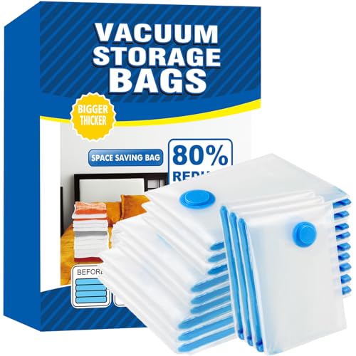 Vacuum Storage Bags - 12 Pack Reusable Strong Space Saver Compression Bags - Vacuum Pack Bags Double Zip Seal Travel Vacuum Storage Bags for Clothes Duvets Quilts Bedding(3Jumbo+3Large+3Medium+3Small)
