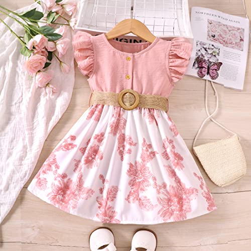 Veoay Pink Flowers Skirts Dress For Toddler Girls Clothes For Daughter Granddaughter Round Neck Sleeveless Dress For Party School Vacation 6 Years (Pink276, 130) #TOP5