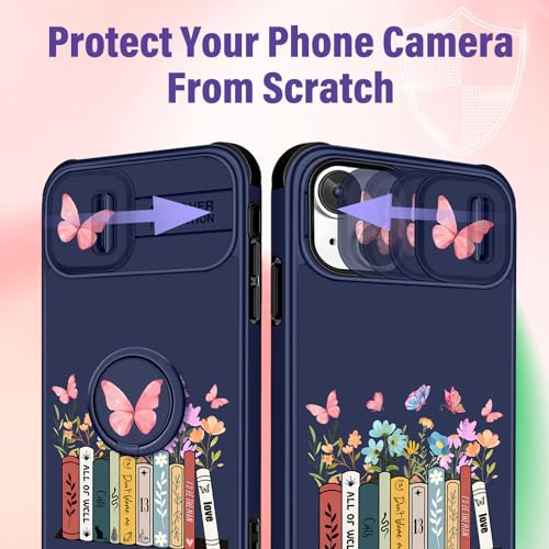 Image of Funermei (2in1 for iPhone 13 Case /for iPhone 14 Case for Women Cute Girls Girly Phone Cover Aesthetic Fashion Books Design with Slide Camera Cover Funda for Apple for iPhone 13 /14 Case