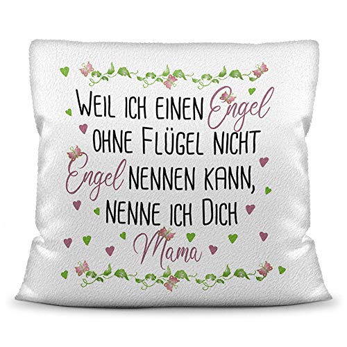 Kissen mit Spruch für Mama - Engel ohne Flügel - inkl. Kissenfüllung - Deko-Kissen/Geschenk-Idee Geburtstag Muttertag/Bestes Kissen Weiß - flauschig