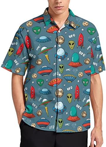 Hawaiian Shirt for Men UFO and Aliens Shirt Mens Short Sleeve Button Down Shirts with Pocket