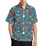 Hawaiian Shirt for Men UFO and Aliens Shirt Mens Short Sleeve Button Down Shirts with Pocket