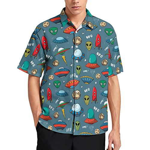 Hawaiian Shirt For Men Ufo And Aliens Shirt Mens Short Sleeve Button Down Shirts With Pocket #TOP28