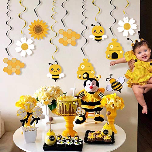 20Pcs Bumble Bee Hanging Swirl Decorations, Bee Party Hanging Swirls Foil Ceiling Streamers Honey Bee Themed Party Supplies For Kids Birthday Baby Shower Gender Reveal Bee Day Party Decoration #TOP6