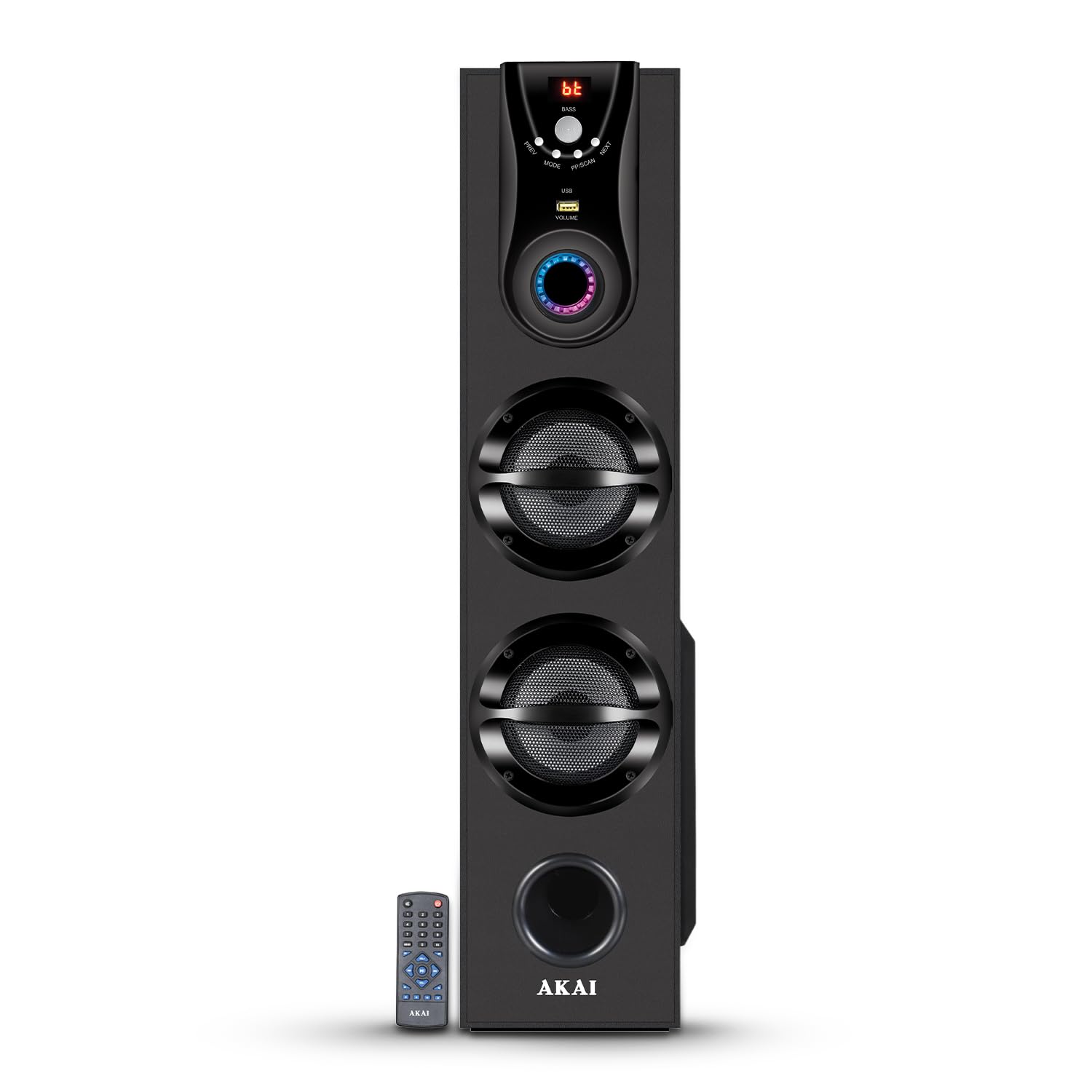 AKAI Tower Bluetooth Wireless Speaker 50W with Remote - 1 Year Warranty | Home Theater System 5.25" Woofer | Karaoke mic, LED Display, Deep Bass, FM, AUX, USB | Supports TV, PC & Smartphone (HA-TS50)