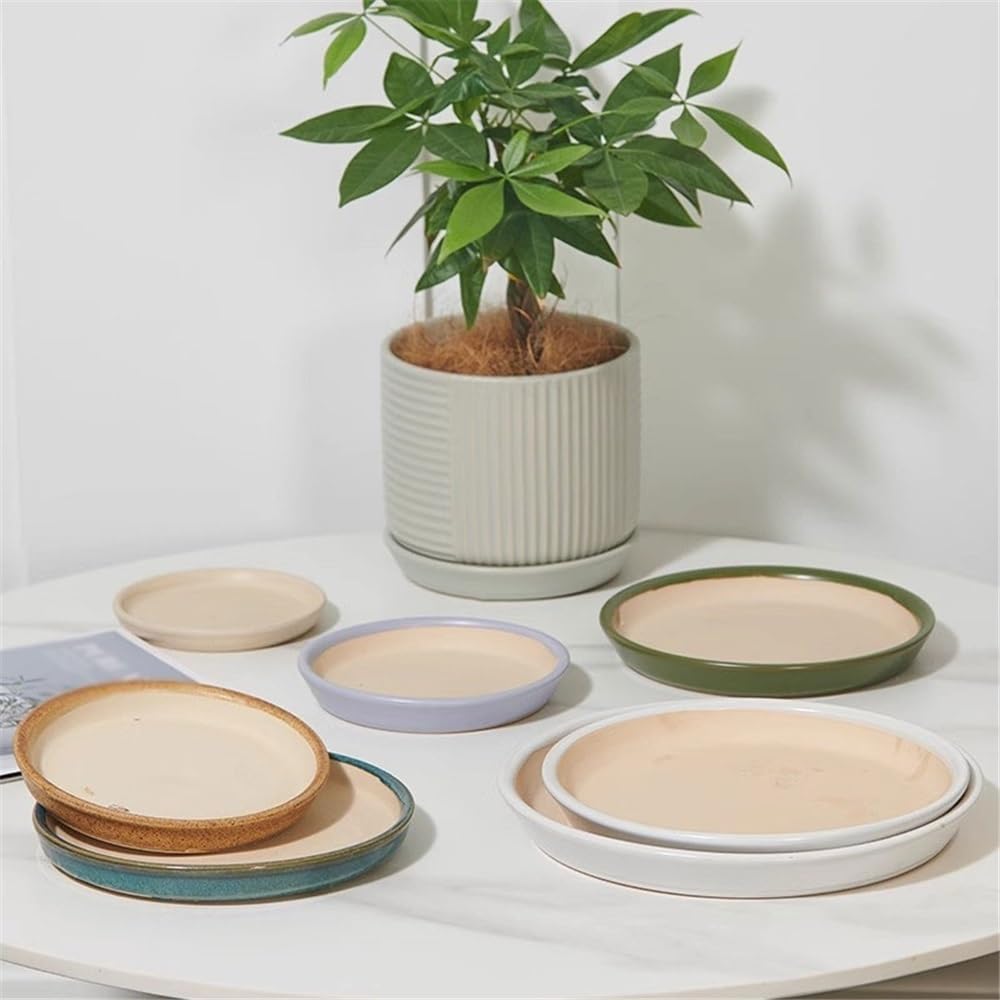 Spodek do doniczki na kwiaty, okrągła ceramiczna taca do nawadniania do roślin wewnętrznych i zewnętrznych, 6,3 cala dekoracyjna (zielona)
