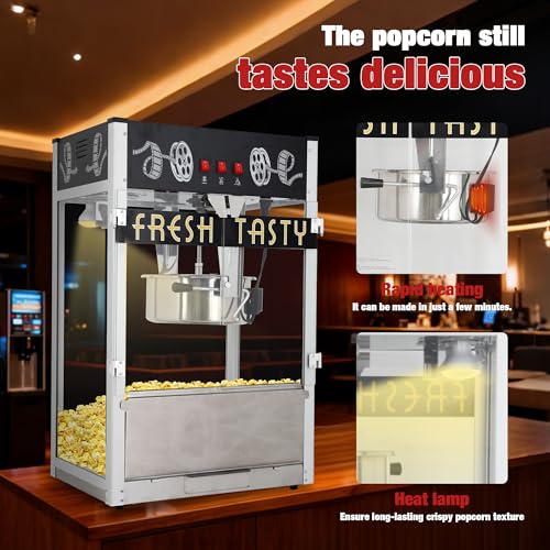Image of Countertop Popcorn Machine & 30oz kettle for Commercial 1650W Black | High capacity, 3 Independently Controlled Switches, Easy to Use /Clean, Vintage Design, Quick Heat, Stay-Crisp Warming Tray