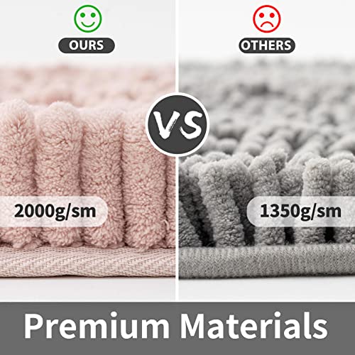 FRESHMINT Chenille Bath Rugs Extra Soft and Absorbent Microfiber Shag Rug, Non-Slip Runner Carpet for Tub Bathroom Shower Mat, Machine-Washable Durable Thick Area Rugs (24" x16.5", Pink)