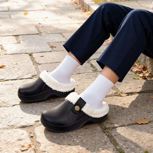 Image of ChayChax Women and Men Fur Lined Clogs Memory Foam Warm Fuzzy Slippers Winter Waterproof Indoor Outdoor Slipper