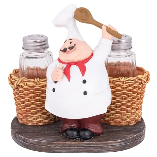 Italian Chef Salt and Pepper Shaker Set Spice and Seasoning Holder Caddy Set Kitchen Dining Table Decor Corner Merchant