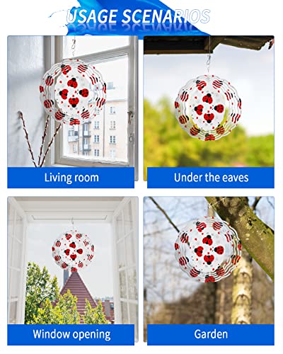 Ladybug With Polka Dots Wind Spinners For Yard And Garden, 3D Stainless Steel Wind Spinner, Red Love Heart Filling Wind Sculptures Spinners Indoor Outdoor Hanging Crafts Ornaments 9.8 Inch #TOP4