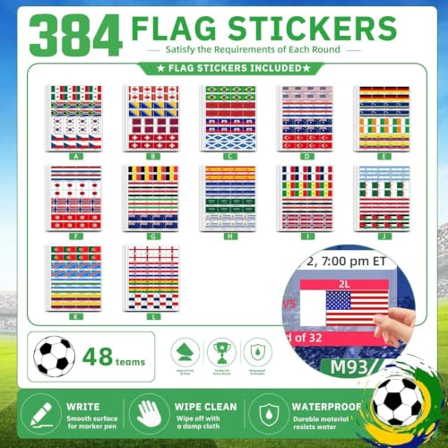 2026 World Soccer Tournament Extra Large Schedule Poster Set (3 Pack) – 43"x32" Wall Chart Calendar with 48 Team Flag Stickers, Includes A3 Stadium & Match Points Posters, Marker & Mounting Tape by Dysco - Used condition - Image 2