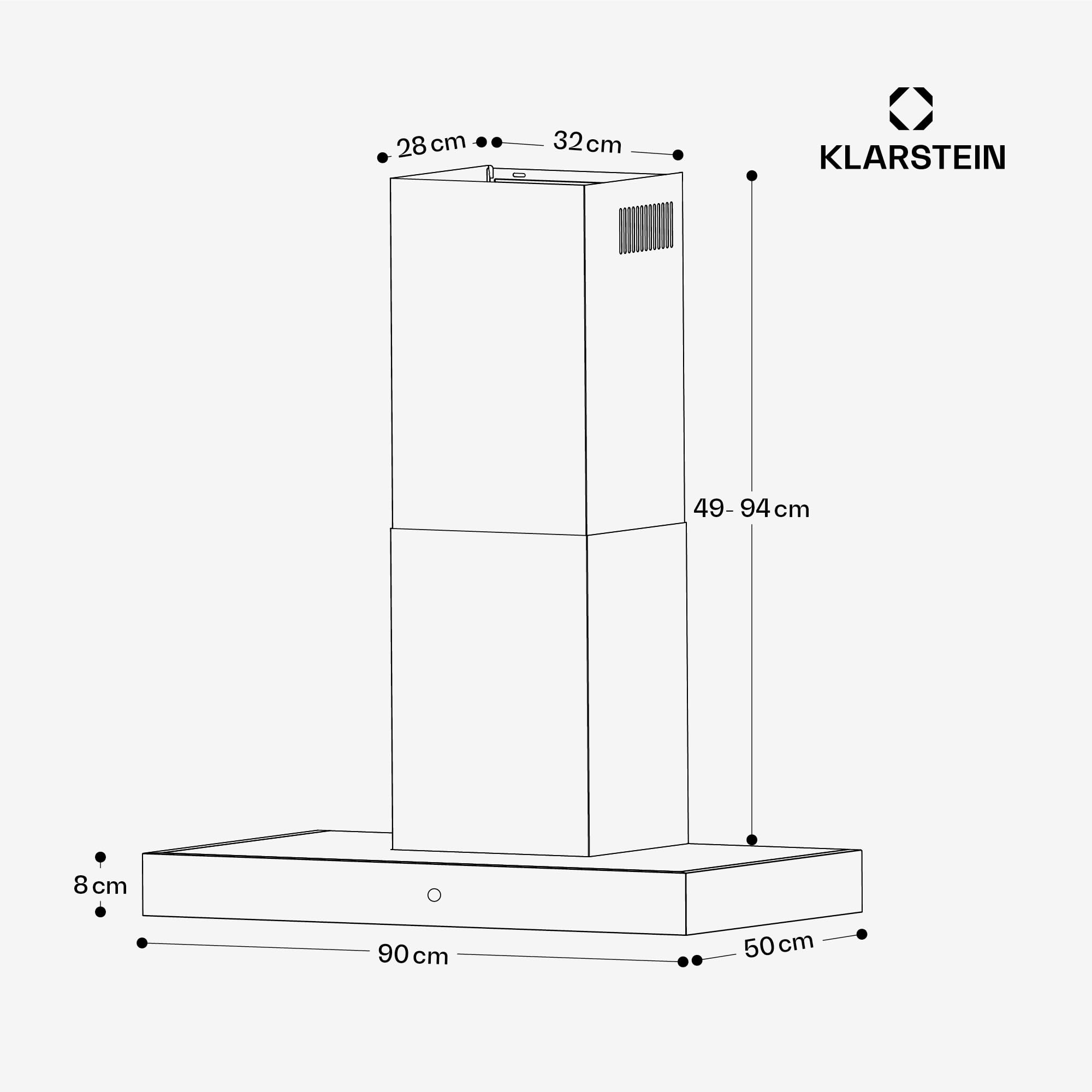Klarstein SmartEdge Hotte Aspirante - 90 cm, Wi-Fi, 550 m³/h, CEE A+, LED, Silencieuse 34 dB, Tactile, Hotte Cuisine, Inox