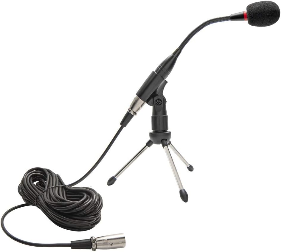ECS WordSentry Professional 48 Volt Gooseneck Conference Uni-Directional Cardioid Microphone with Tripod Base and Adjustable Heavy Duty Metal Design (Black)