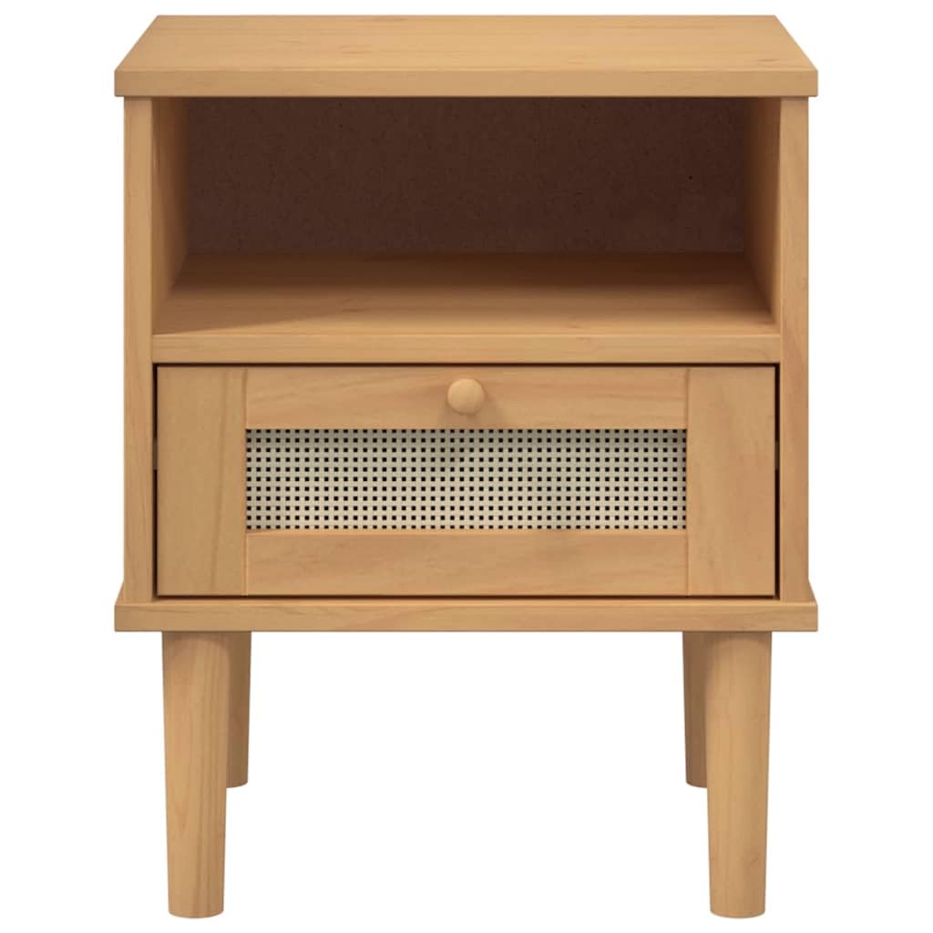 Comodino in legno massiccio e rattan, marrone, 40 x 35 x 48 cm, SENJA