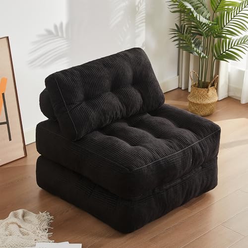 Litbird Sillón Cama Individual Plegable con Respaldo y Espuma viscoelástica, sofá de Suelo Tipo futón Convertible en colchón, Ideal para salón, Dormitorio u Oficina (Negro, 89.9 cm)