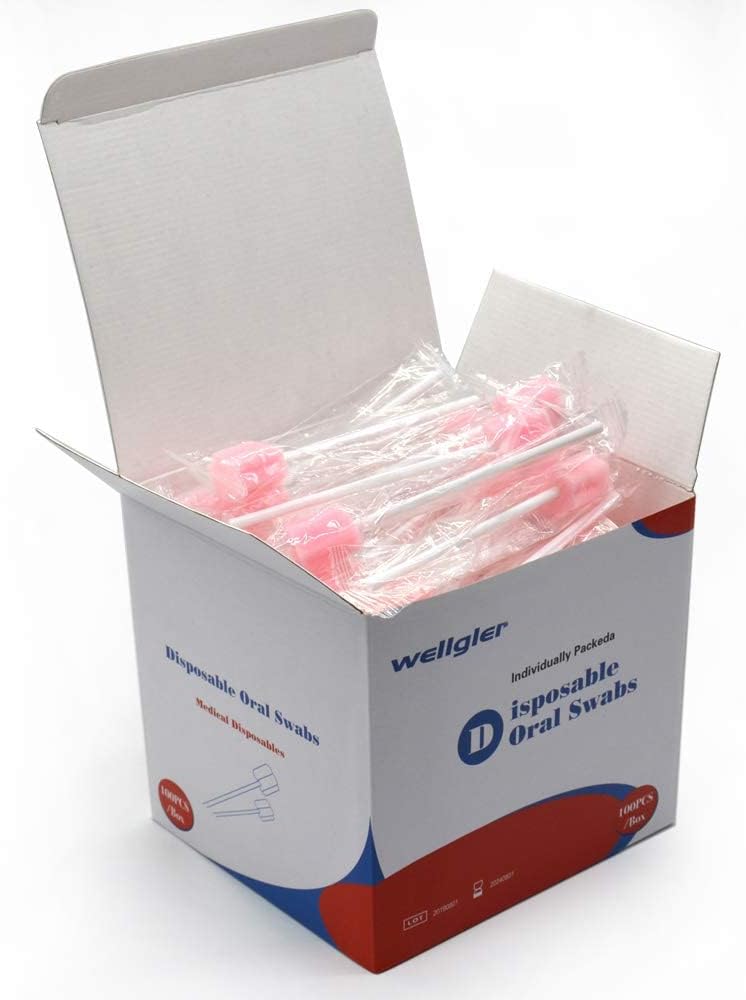 Wellgler's Oral Care Swabs Disposable- Pink 100 Counts
