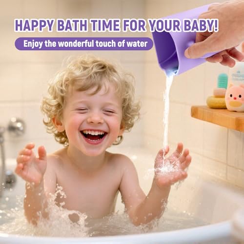 Image of Baby Bath Rinse Cup with Suctions, 100% Food Grade Silicone, Rinser to Wash Hair and Body with Easy Grip Handle