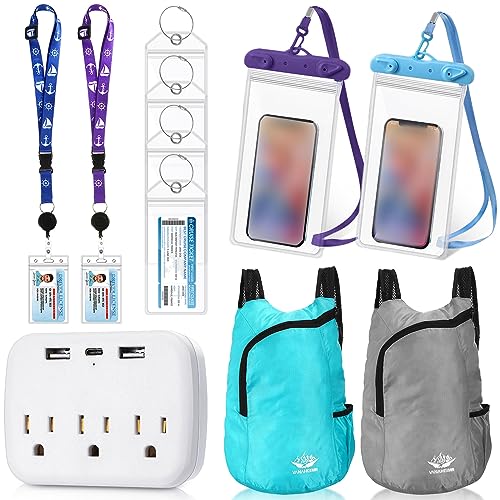 Tenceur 11 Pcs Cruise Accessories Kit 4 Carnival Cruise Luggage Tag 2 Lanyard 1 Power Strip 2 Phone Pouch 2 Folding Schoolbag(Simple)