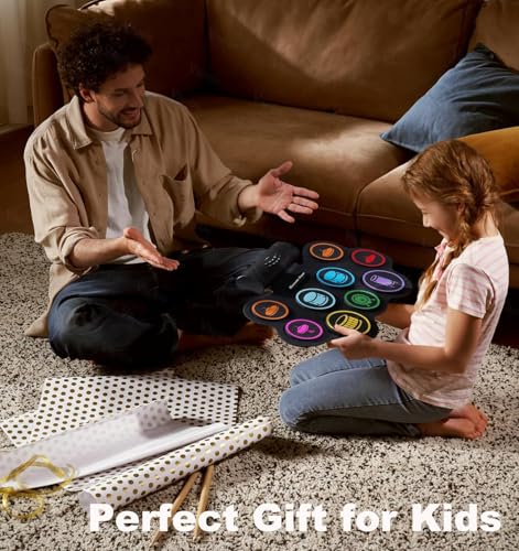 Image of VikriDA Electronic Drum Pad Set | Foldable E-Drum Kit with Bluetooth Connectivity - Portable Digital Drum Practice Instrument for Kids