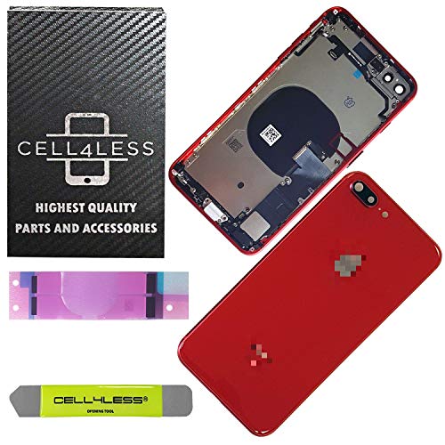CELL4LESS Back Housing Assembly Metal MidFrame w/Major Components Pre-Installed Including Buttons for iPhone 8 Plus (Red)