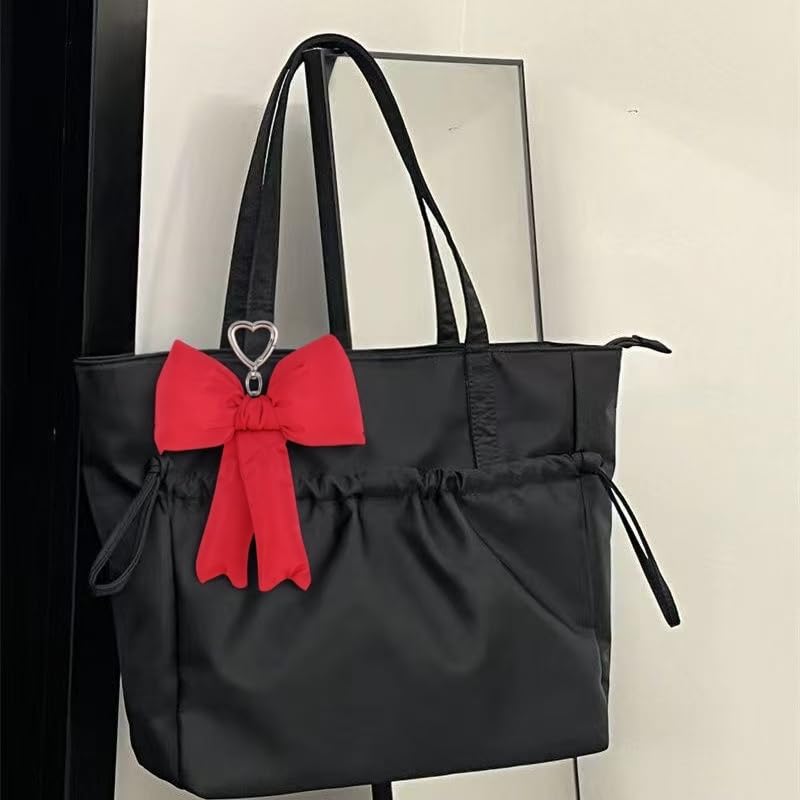 Image of Pink Bow Keychain Bag Charms Y2K Bowknot Plaid Keychains Coquette Aesthetic Purse Handbag Backpacks Charms (Red)