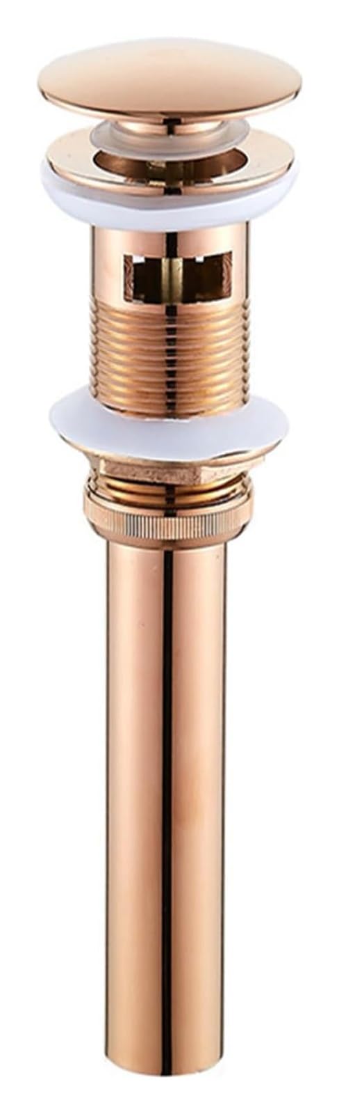 Korek do umywalki z funkcją pop-up, odpływ umywalki łazienkowej z funkcją pop-up, z otworem przelewowym, miedziany odpływ odbijający(Rose Gold a)