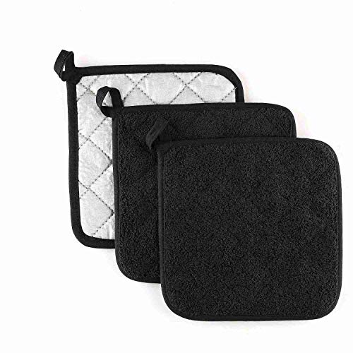 VEIKERY Square Terry Potholders Oven Pot Holders 100% Cotton,7"x7",3 packs,perfect for Cooking, Baking