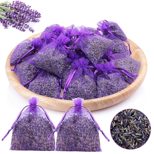 Bolsitas Lavanda Natural, 20x Auténtica Lavanda Seca, Repelente de Insectos y Polillas, Aroma Intenso, Bolsas Rellenas para Armario, Ropa, Habitación, Cajones, Coche
