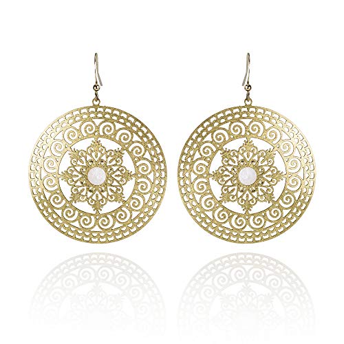 NAMANA Große Mandala-Ohrringe mit Perlmutt, gebürstetes Finish, Heilige Geometrie,...