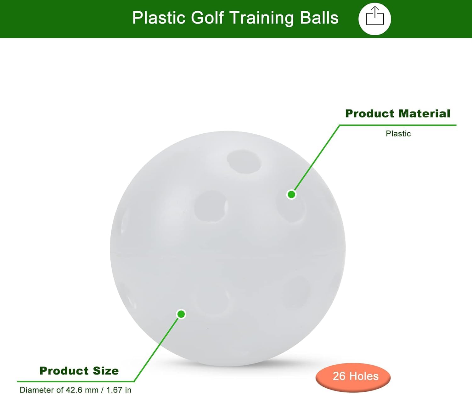 HOBBYTECH Lot de 50 Balles de Golf d' Entrainement perforé Blanche