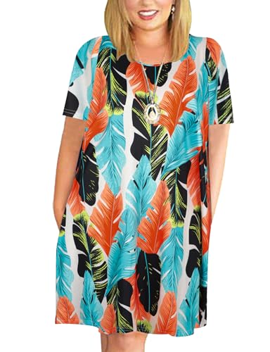 Image of Kancystore Women's Plus Size Summer Dresses Short Sleeve Casual T-Shirt Swing Dress with Pockets