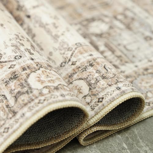 RUUGME Washable 2x3 Area Rugs - Large Boho Rugs for Living Room Stain Resistant Carpet Vintage Tribal Rugs for Bedroom Kitchen Bathroom with Non Slip Backing Home Decor Floor Decoration Mat 2x3 Beige