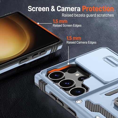Gritup for Samsung Galaxy S23 Ultra Case with 2-Pack HD Screen Protectors and Slide Camera Cover，14FT Military Grade Drop Protection，Car Mounted Magnetic Rotate Kickstand，Cover-S23 Ultra, Light Blue - image 3