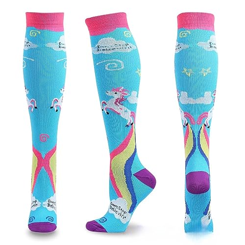 Animal Rainbow Athletic Socks Autumn and Winter overKnee Sports Socks Cartoon Compression Stockings (l/xl,Rainbow Unicorn/Blue)