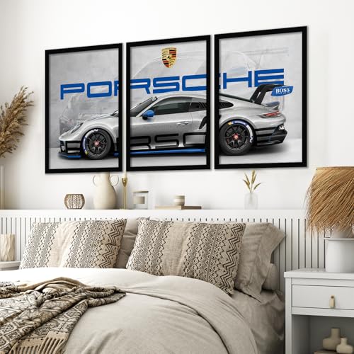 Image of ARTELLY Big Porsche 911 GT3rs Sports Car Framed Wall Posters, Set of 3, Premium Framed Painting, Living Room Bedroom Decoration, Large Size Gift Item for Boys Room Decor (Porsche 1, 13x19 inch)