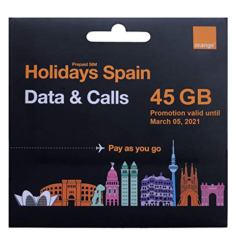 Orange - Tarjeta SIM Prepago Holidays Spain | 45 GB en España | 11 GB en Resto de Europa | Activación Online | Ideal Segunda Línea | Número Móvil Español