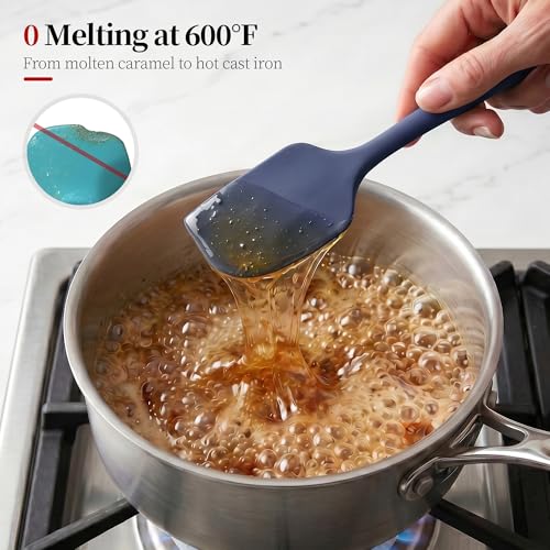 Lilybeam 600ºF Heat Resistant Spatulas, High Heat Food Safe Semless Kitchen Silicone Scraper Set for Cooking Baking Mixing Scraping Stirring Nonstick Cookware Pan Bowl (4Pcs,Midniaht Blue) by Lilybeam - Image 3