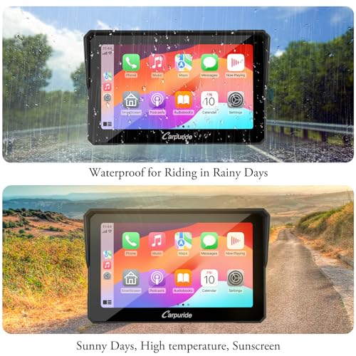 Image of Carpuride W702 for Motorcycle, 7 inch Waterproof Touchscreen, Portable Apple Carplay /Android Auto GPS Navigation for Motorbike, Support Dual Bluetooth, Car GPS, TF-64G