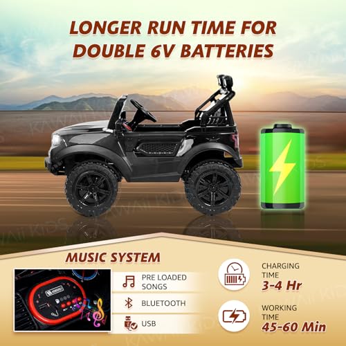 Image of Kawaii Kids Speed 888 Battery Operated Electric Car for Kids, 12V Rechargeable Ride-On SUV with Solid Design, Kids Ride-On Car for Boys & Girls Age 1-7 Years (Police Black)