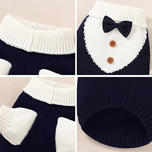 Dog Sweater With Bow Tie Dog Turtleneck Sweaters Knitted Pet Sweater Soft Warm Vest Knitwear Dog Clothes Suit For Fall Winter Cold Weather (S,Royal Blue) #TOP3