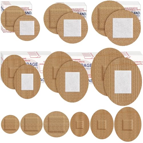 Geiserailie 120 Pcs Small Round Bandage Circle Oval Bandages for Face Fabric Adhesive Flexible Breathable Bandages Fabric for Small Wound Protection Care 6 Sizes 7/8 1 1.4 1.5 x 1.75