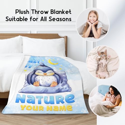 Custom Penguin Blanket, Cute Soft Throw Gifts for Kids, Cozy Flannel Throw Blankets for Couch Sofa, White 30"x40"