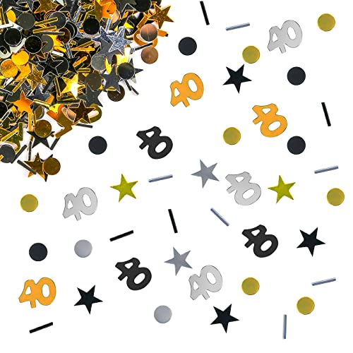Giftota 40Th Anniversary Confetti With Various Foils, Number 40 Table Confetti Decorations For Wedding, Birthday, Festivals, Party Supplies, Black Gold Silver, 3.53 Oz #TOP4