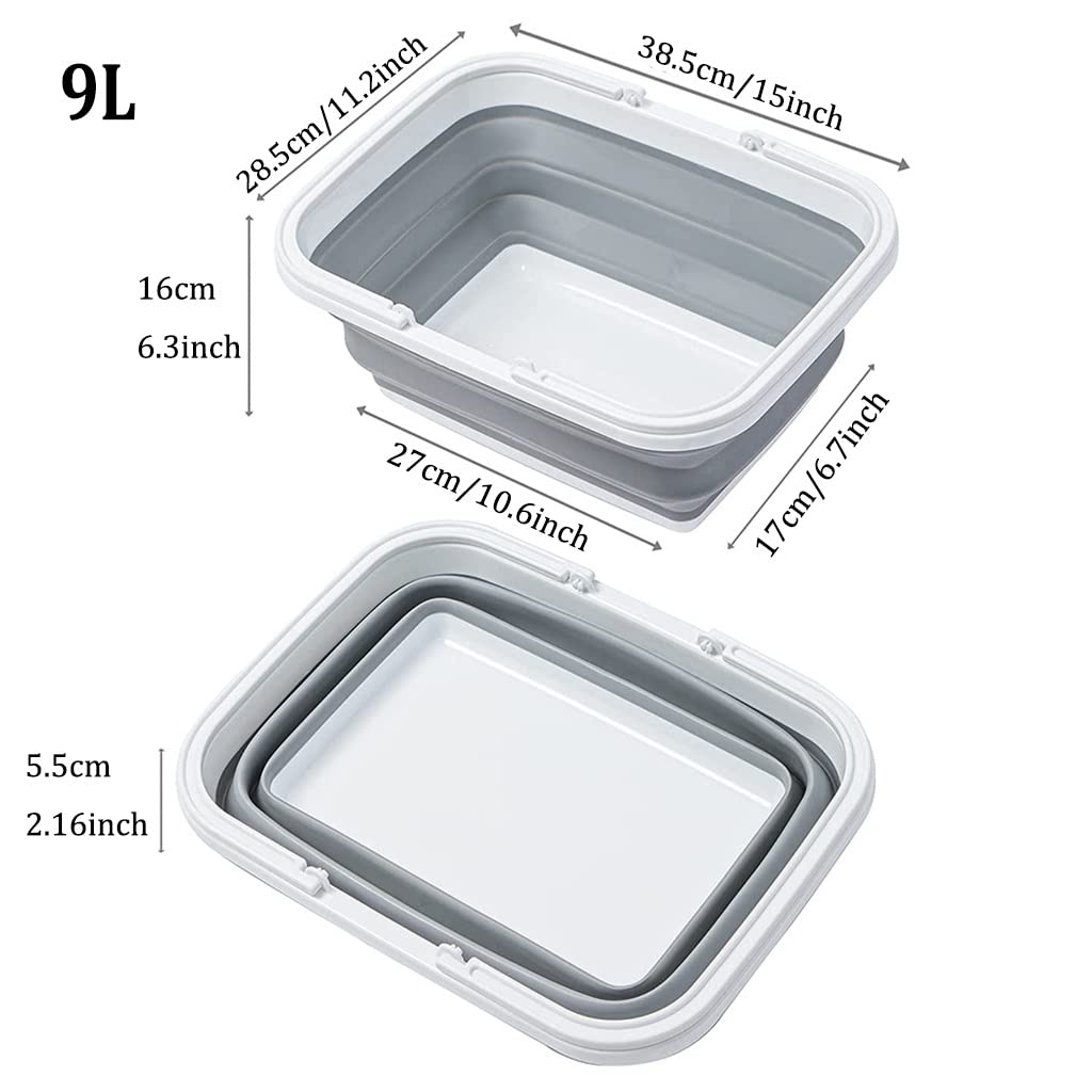 DUNAKE Putzeimer Eckig 9 L Faltbarer Eimer Strand, Faltbares Waschbecken, Tragbare Faltbare Wanne Mit Stabilem Griff Zum Geschirrspülen, Reisen, Camping, Wandern, Zuhause (Color : /Gray)