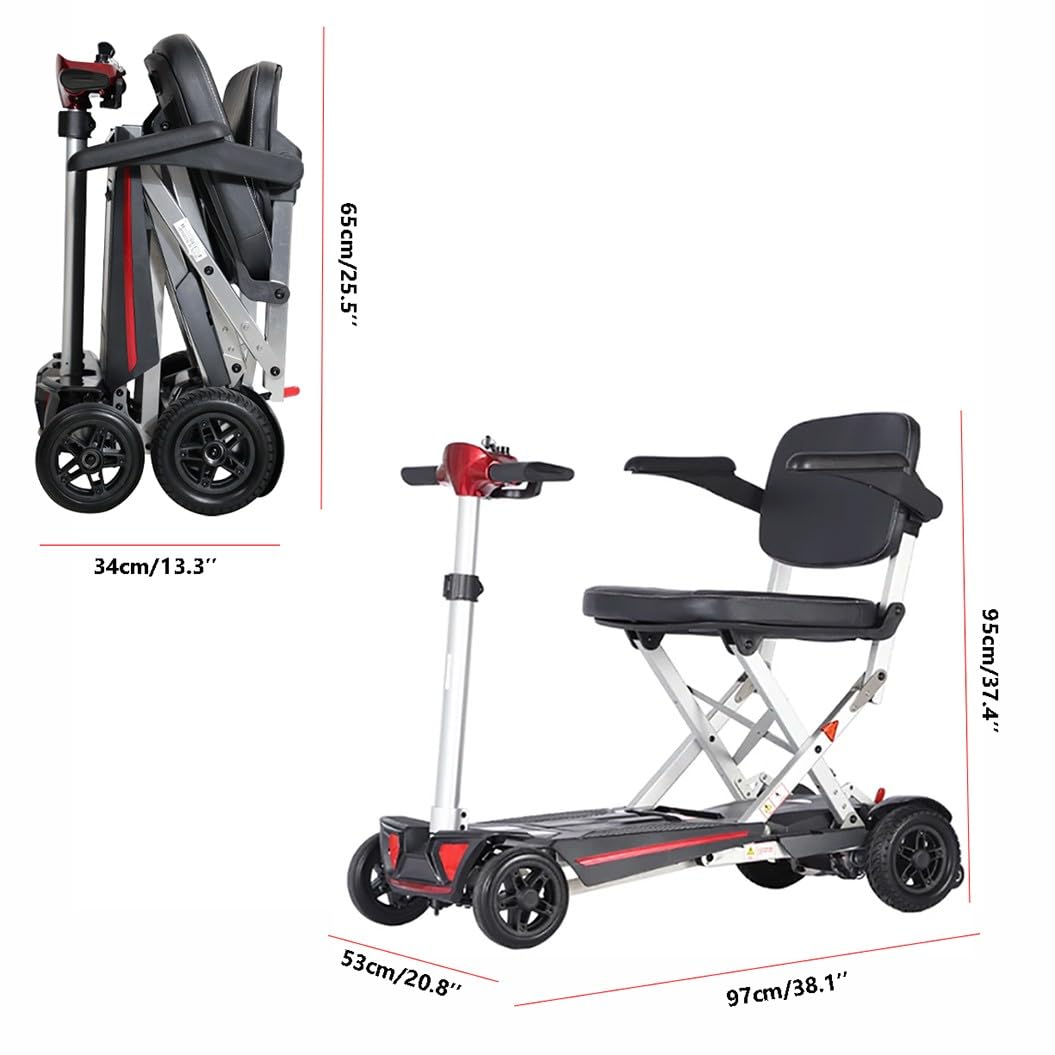 HZWJD Scooter De Movilidad,Scooter De Movilidad Plegable,Scooters De Movilidad De 4 Ruedas,Scooters De Movilidad De 4 Ruedas,Carga 125 Kg red